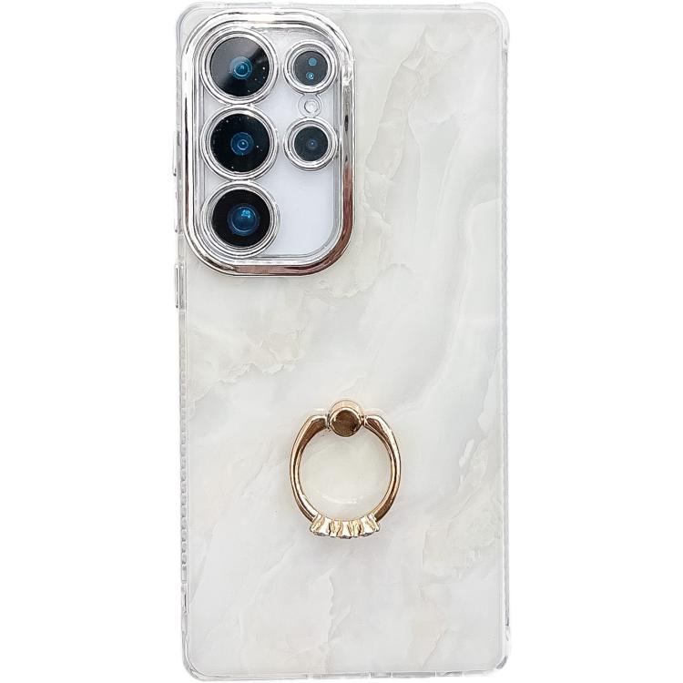 Electroplated Marble Texture Ring Holder Phone Case, For Samsung Galaxy S23 Ultra 5G