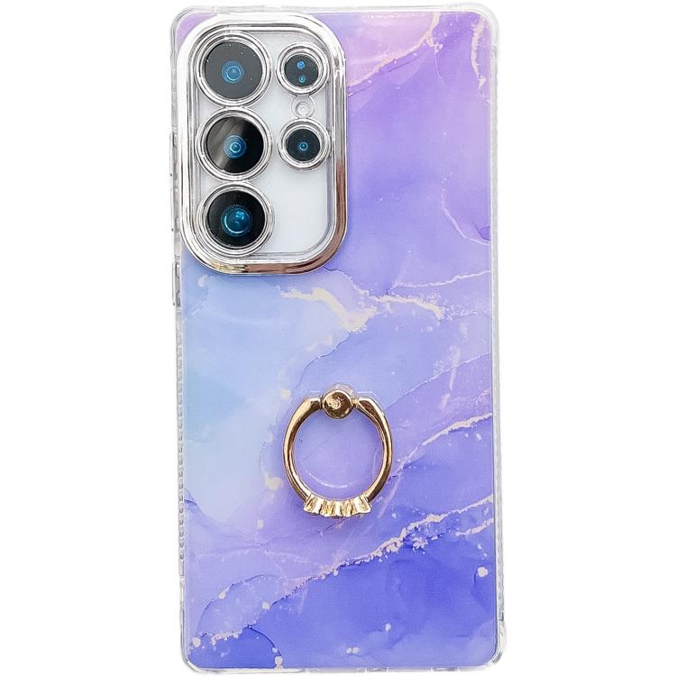 Electroplated Marble Texture Ring Holder Phone Case, For Samsung Galaxy S23 Ultra 5G