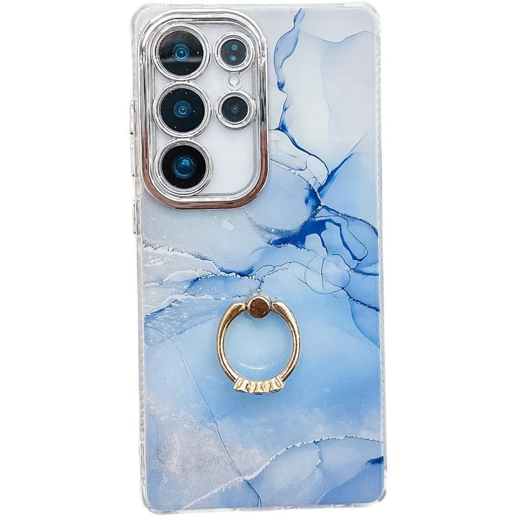 Electroplated Marble Texture Ring Holder Phone Case, For Samsung Galaxy S23 Ultra 5G