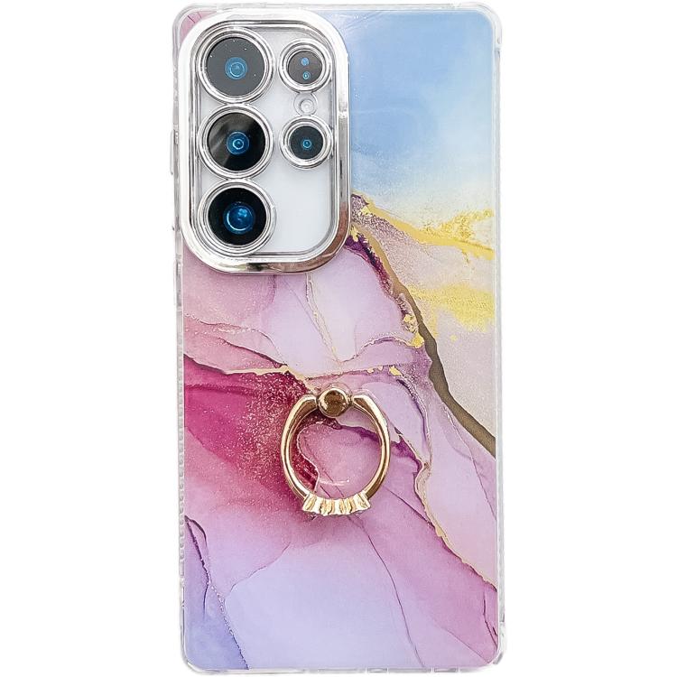 Electroplated Marble Texture Ring Holder Phone Case, For Samsung Galaxy S23 Ultra 5G