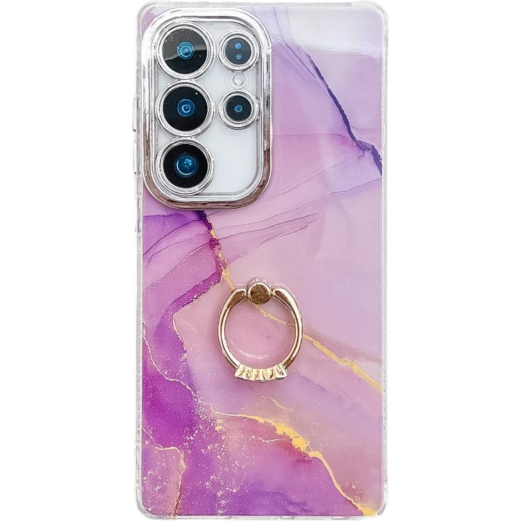 Electroplated Marble Texture Ring Holder Phone Case, For Samsung Galaxy S23 Ultra 5G