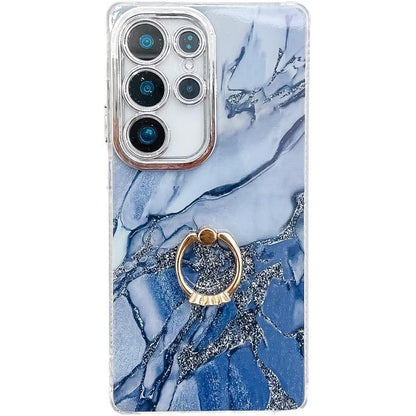 Electroplated Marble Texture Ring Holder Phone Case, For Samsung Galaxy S23 Ultra 5G