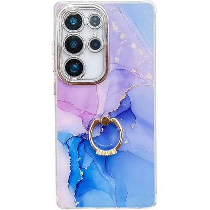 Electroplated Marble Texture Ring Holder Phone Case, For Samsung Galaxy S23 Ultra 5G