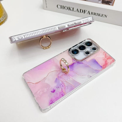 Electroplated Marble Texture Ring Holder Phone Case, For Samsung Galaxy A15 5G