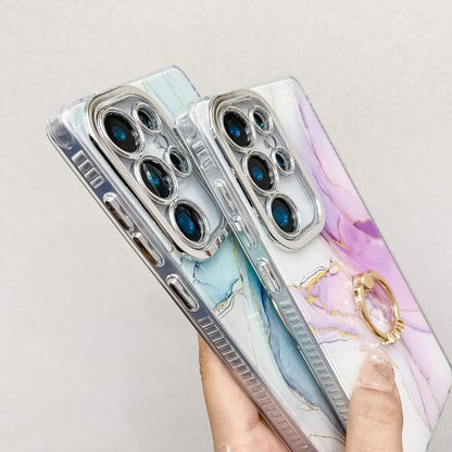 Electroplated Marble Texture Ring Holder Phone Case, For Samsung Galaxy S24 5G