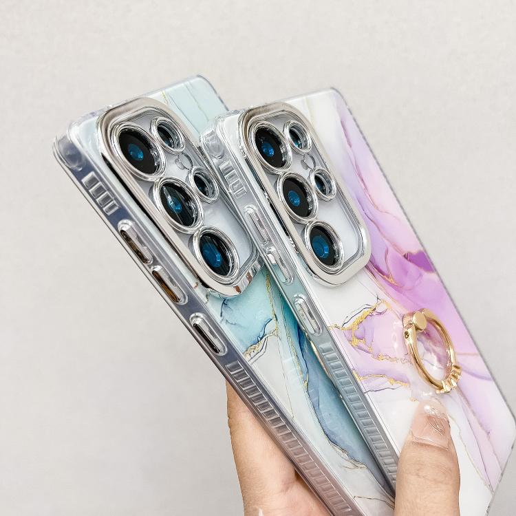 Electroplated Marble Texture Ring Holder Phone Case, For Samsung Galaxy A35 5G