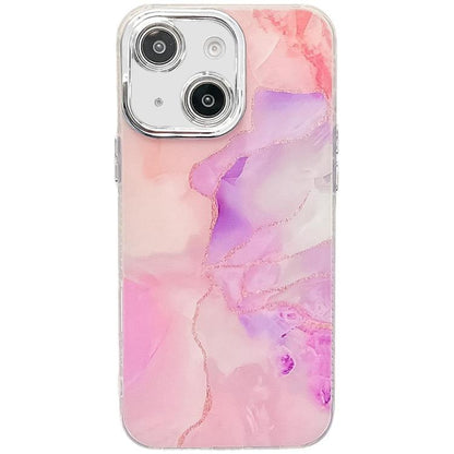 Electroplated Marble Texture Phone Case, For iPhone 15
