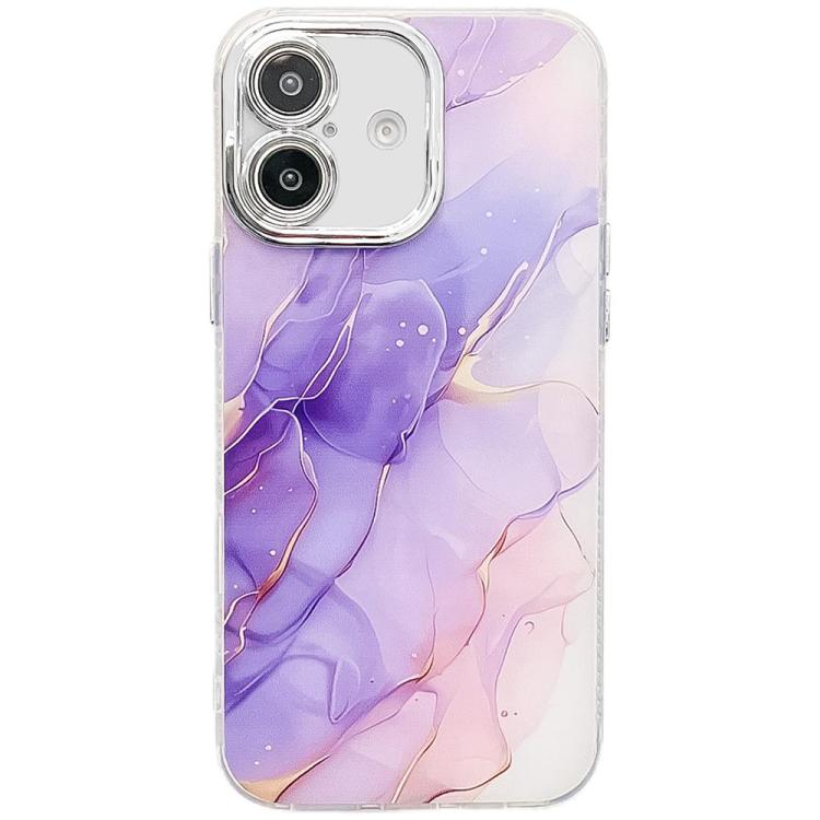 Electroplated Marble Texture Phone Case, For iPhone 16 Plus