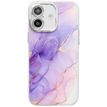 Electroplated Marble Texture Phone Case, For iPhone 16 Plus