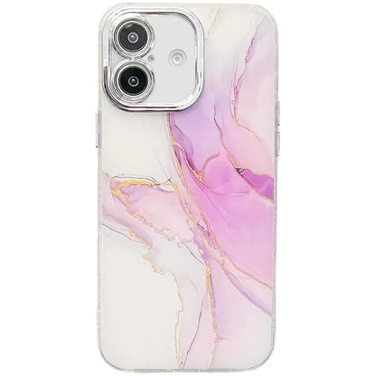 Electroplated Marble Texture Phone Case, For iPhone 16 Plus