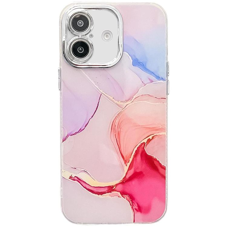 Electroplated Marble Texture Phone Case, For iPhone 16 Plus