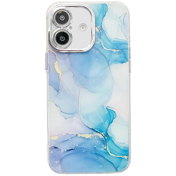 Electroplated Marble Texture Phone Case, For iPhone 16 Plus