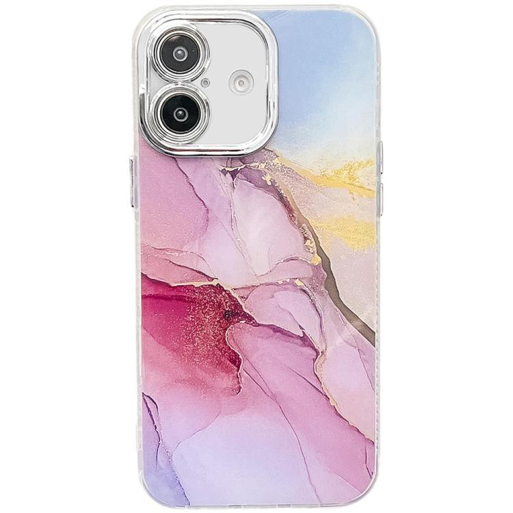 Electroplated Marble Texture Phone Case, For iPhone 16 Plus
