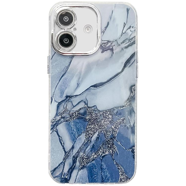 Electroplated Marble Texture Phone Case, For iPhone 16 Plus