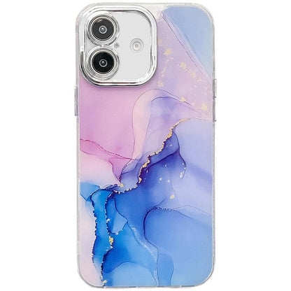 Electroplated Marble Texture Phone Case, For iPhone 16 Plus