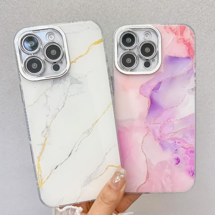 Electroplated Marble Texture Phone Case, For iPhone 15 Pro Max