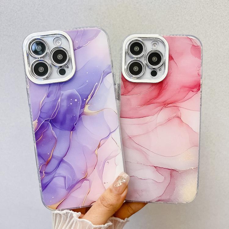 Electroplated Marble Texture Phone Case, For iPhone 16