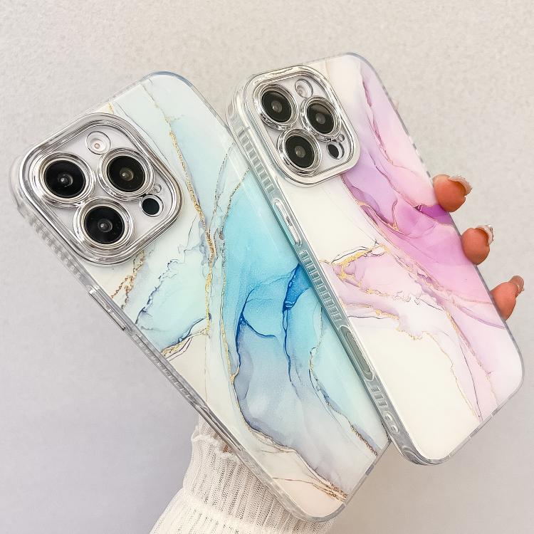 Electroplated Marble Texture Phone Case, For iPhone 15 Pro Max