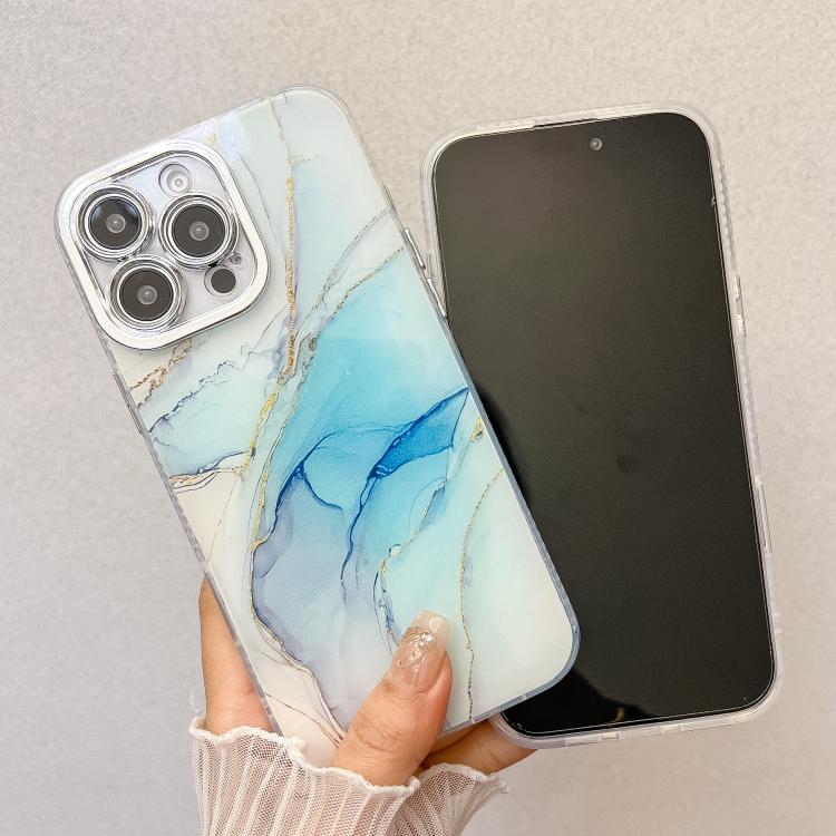 Electroplated Marble Texture Phone Case, For iPhone 16 Plus