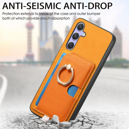 Retro Cross Leather Ring Side Insert Card Bag MagSafe Phone Case, For Samsung Galaxy S25 5G, For Samsung Galaxy S25+ 5G, For Samsung Galaxy S25 Ultra 5G