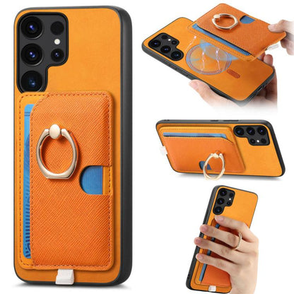 Retro Cross Leather Ring Side Insert Card Bag MagSafe Phone Case, For Samsung Galaxy S25 5G, For Samsung Galaxy S25+ 5G, For Samsung Galaxy S25 Ultra 5G