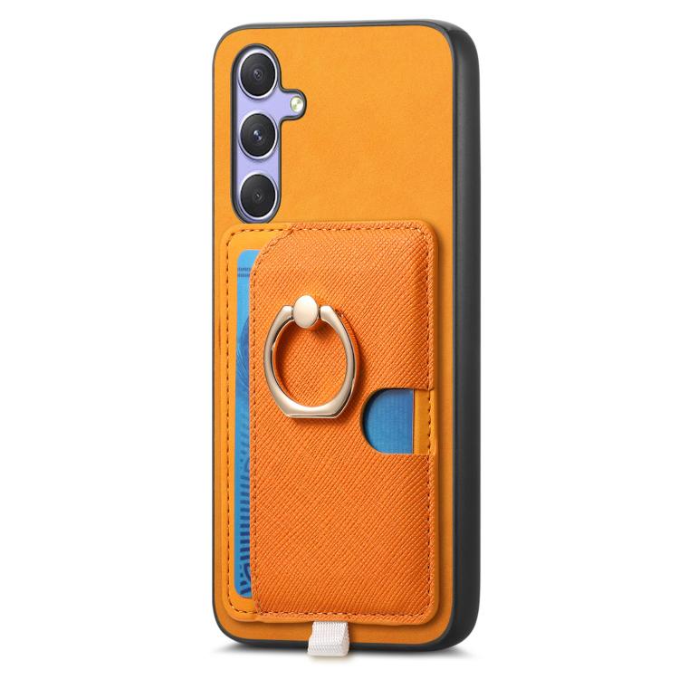 Retro Cross Leather Ring Side Insert Card Bag MagSafe Phone Case, For Samsung Galaxy A06, For Samsung Galaxy S24 FE 5G, For Samsung Galaxy XCover 7