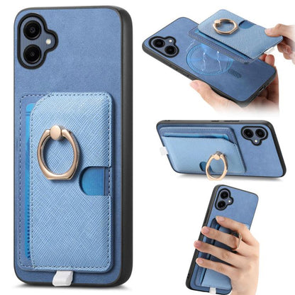 Retro Cross Leather Ring Side Insert Card Bag MagSafe Phone Case, For Samsung Galaxy A06, For Samsung Galaxy S24 FE 5G, For Samsung Galaxy A55 5G