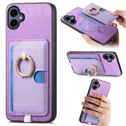 Retro Cross Leather Ring Side Insert Card Bag MagSafe Phone Case, For Samsung Galaxy A06, For Samsung Galaxy S24 FE 5G, For Samsung Galaxy A55 5G