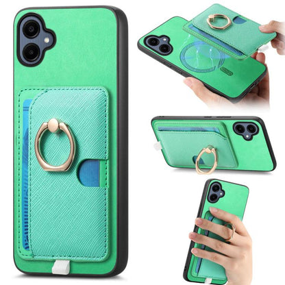Retro Cross Leather Ring Side Insert Card Bag MagSafe Phone Case, For Samsung Galaxy A06, For Samsung Galaxy S24 FE 5G, For Samsung Galaxy A55 5G