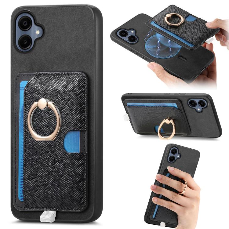 Retro Cross Leather Ring Side Insert Card Bag MagSafe Phone Case, For Samsung Galaxy A06, For Samsung Galaxy S24 FE 5G, For Samsung Galaxy A55 5G