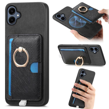 Retro Cross Leather Ring Side Insert Card Bag MagSafe Phone Case, For Samsung Galaxy A06, For Samsung Galaxy S24 FE 5G, For Samsung Galaxy A55 5G