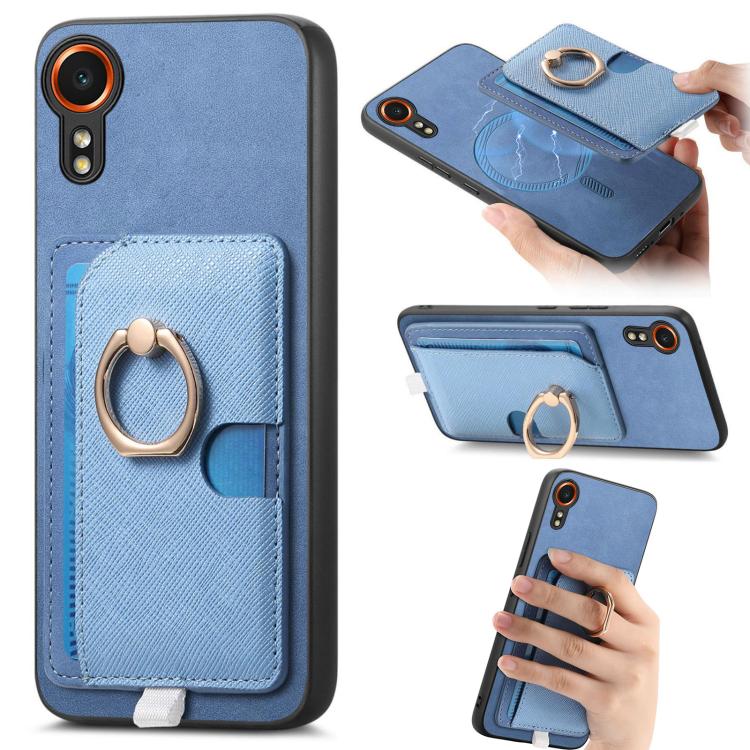 Retro Cross Leather Ring Side Insert Card Bag MagSafe Phone Case, For Samsung Galaxy A06, For Samsung Galaxy S24 FE 5G, For Samsung Galaxy XCover 7