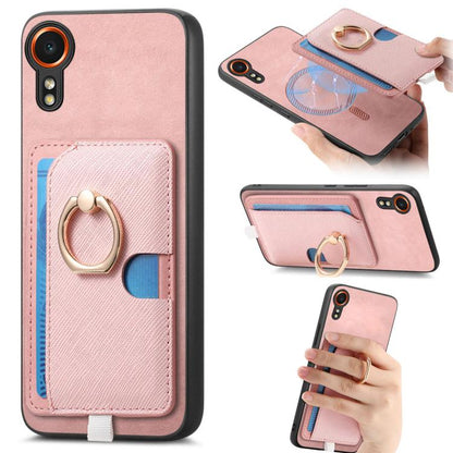 Retro Cross Leather Ring Side Insert Card Bag MagSafe Phone Case, For Samsung Galaxy A06, For Samsung Galaxy S24 FE 5G, For Samsung Galaxy XCover 7