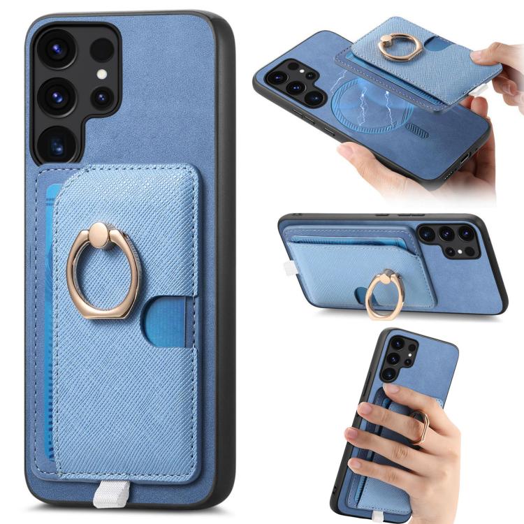 Retro Cross Leather Ring Side Insert Card Bag MagSafe Phone Case, For Samsung Galaxy A35 5G, For Samsung Galaxy S24 Ultra 5G, For Samsung Galaxy S24+ 5G