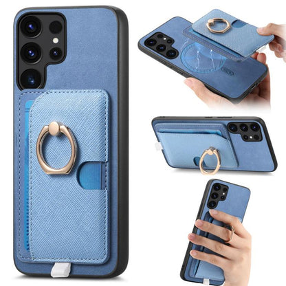 Retro Cross Leather Ring Side Insert Card Bag MagSafe Phone Case, For Samsung Galaxy A35 5G, For Samsung Galaxy S24 Ultra 5G, For Samsung Galaxy S24+ 5G