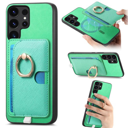 Retro Cross Leather Ring Side Insert Card Bag MagSafe Phone Case, For Samsung Galaxy A35 5G, For Samsung Galaxy S24 Ultra 5G, For Samsung Galaxy S24+ 5G