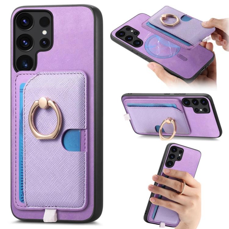 Retro Cross Leather Ring Side Insert Card Bag MagSafe Phone Case, For Samsung Galaxy A54 5G, For Samsung Galaxy S23 Ultra 5G, For Samsung Galaxy S23+ 5G