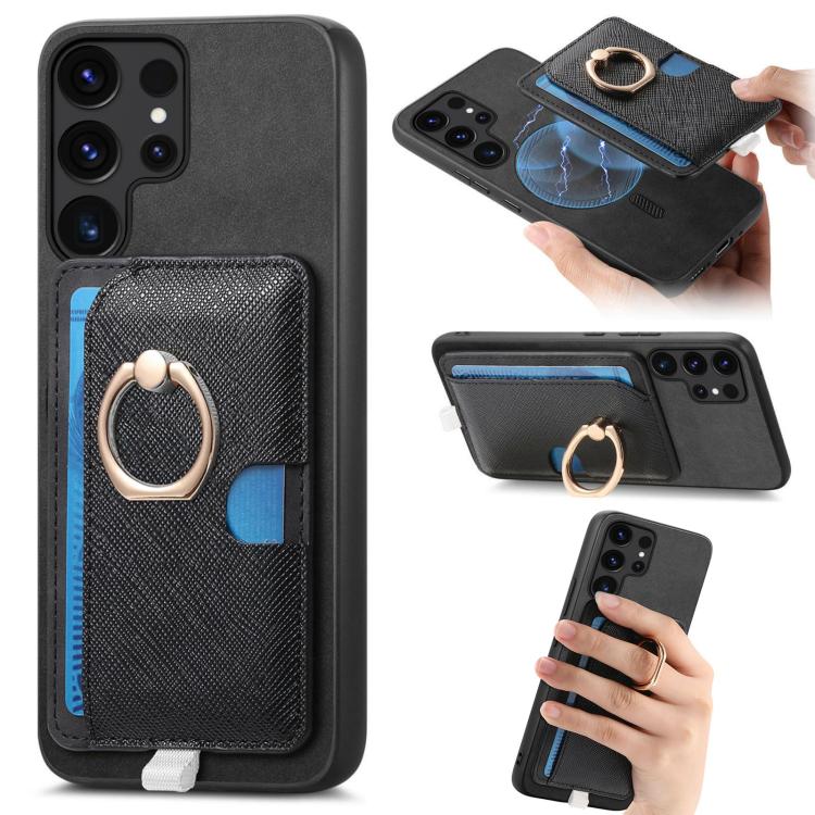 Retro Cross Leather Ring Side Insert Card Bag MagSafe Phone Case, For Samsung Galaxy A34 5G, For Samsung Galaxy A54 5G, For Samsung Galaxy S23 Ultra 5G