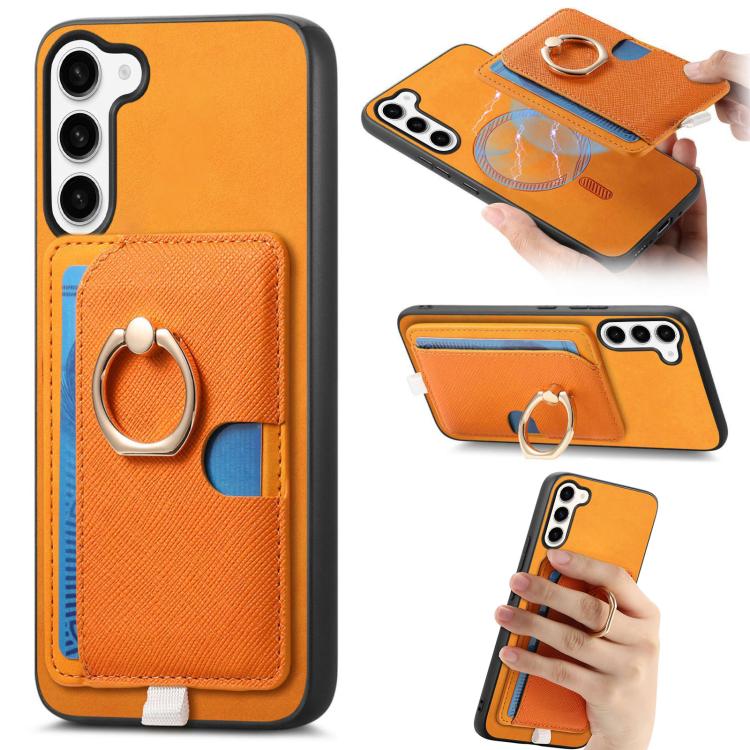 Retro Cross Leather Ring Side Insert Card Bag MagSafe Phone Case, For Samsung Galaxy S23 5G, For Samsung Galaxy A16, For Samsung Galaxy M34 / F34 5G