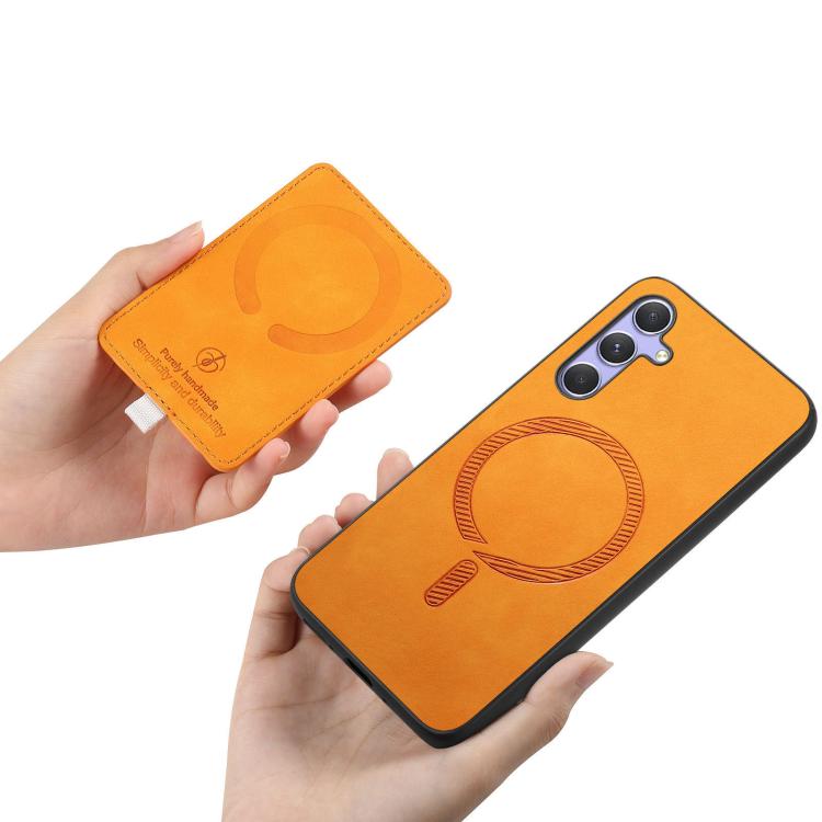 Retro Cross Leather Ring Side Insert Card Bag MagSafe Phone Case, For Samsung Galaxy S23 5G, For Samsung Galaxy A16, For Samsung Galaxy M34 / F34 5G