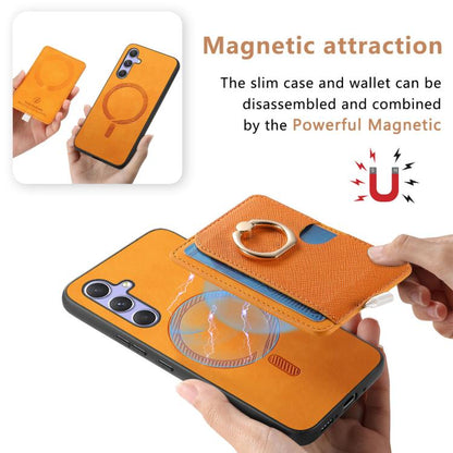 Retro Cross Leather Ring Side Insert Card Bag MagSafe Phone Case, For Samsung Galaxy S23 5G, For Samsung Galaxy A16, For Samsung Galaxy M34 / F34 5G