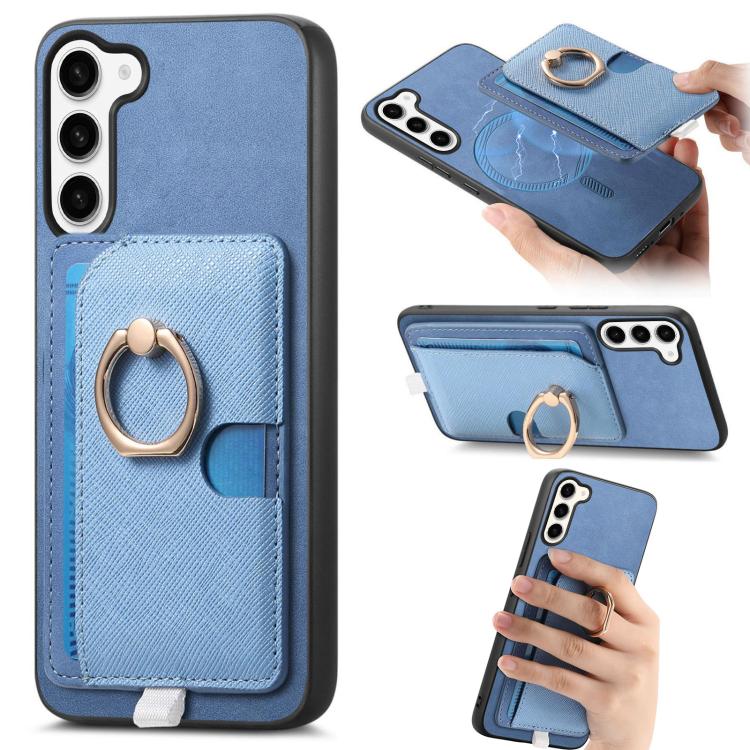 Retro Cross Leather Ring Side Insert Card Bag MagSafe Phone Case, For Samsung Galaxy S23 5G, For Samsung Galaxy A16, For Samsung Galaxy M34 / F34 5G