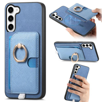 Retro Cross Leather Ring Side Insert Card Bag MagSafe Phone Case, For Samsung Galaxy S23 5G, For Samsung Galaxy A16, For Samsung Galaxy M34 / F34 5G