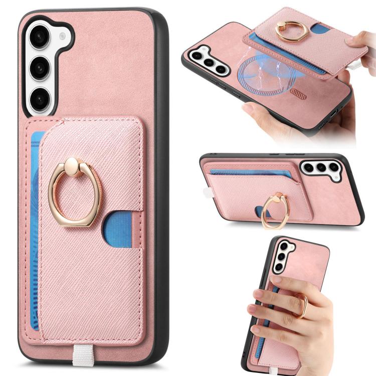 Retro Cross Leather Ring Side Insert Card Bag MagSafe Phone Case, For Samsung Galaxy S23 5G, For Samsung Galaxy A16, For Samsung Galaxy M34 / F34 5G