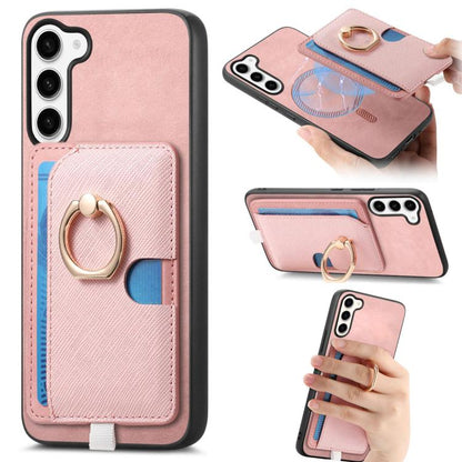 Retro Cross Leather Ring Side Insert Card Bag MagSafe Phone Case, For Samsung Galaxy S23 5G, For Samsung Galaxy A16, For Samsung Galaxy M34 / F34 5G