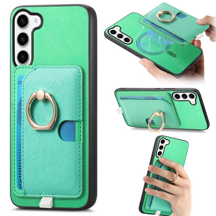 Retro Cross Leather Ring Side Insert Card Bag MagSafe Phone Case, For Samsung Galaxy S23 5G, For Samsung Galaxy A16, For Samsung Galaxy M34 / F34 5G