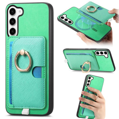 Retro Cross Leather Ring Side Insert Card Bag MagSafe Phone Case, For Samsung Galaxy S23 5G, For Samsung Galaxy A16, For Samsung Galaxy M34 / F34 5G