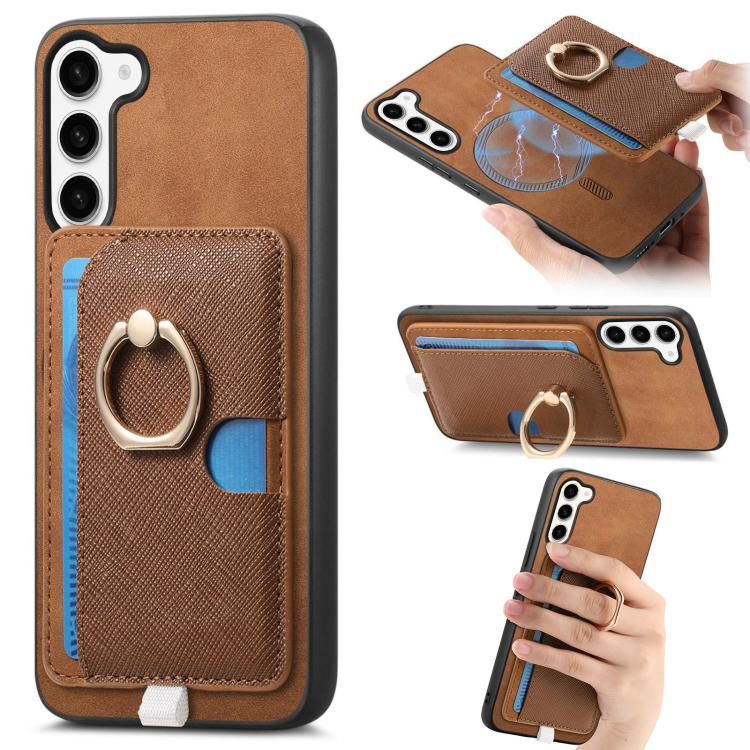 Retro Cross Leather Ring Side Insert Card Bag MagSafe Phone Case, For Samsung Galaxy S23 5G, For Samsung Galaxy A16, For Samsung Galaxy M34 / F34 5G