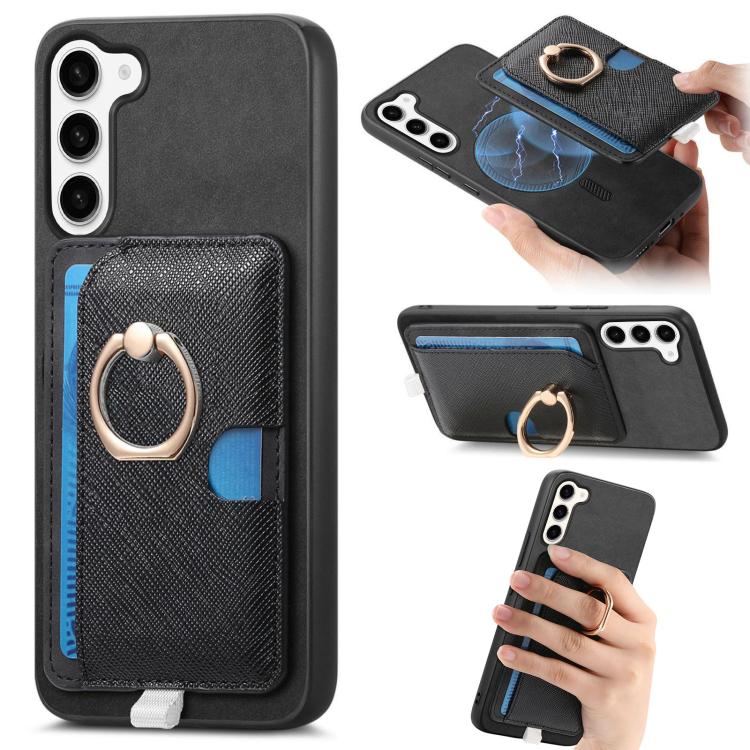 Retro Cross Leather Ring Side Insert Card Bag MagSafe Phone Case, For Samsung Galaxy S23 5G, For Samsung Galaxy A16, For Samsung Galaxy M34 / F34 5G