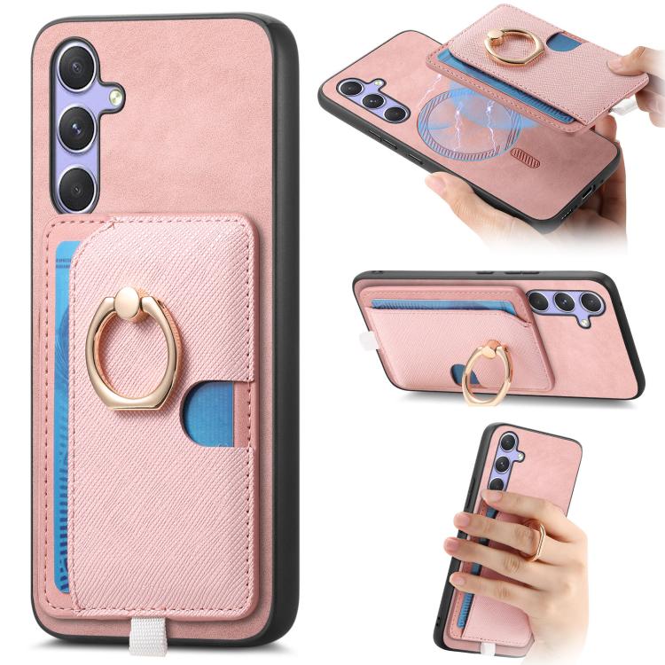 Retro Cross Leather Ring Side Insert Card Bag MagSafe Phone Case, For Samsung Galaxy S23 5G, For Samsung Galaxy A16, For Samsung Galaxy M34 / F34 5G